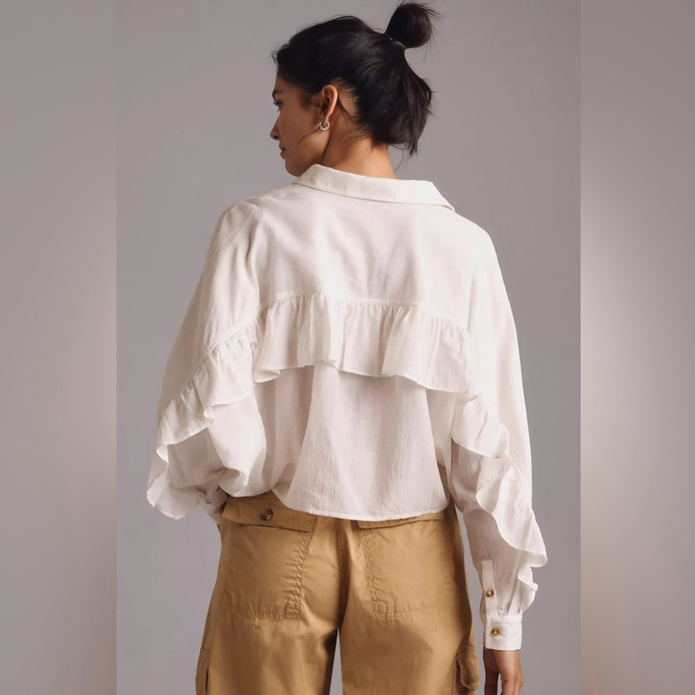 ANTHROPOLOGIE Pilcro Top Women Size XS White Oversized Cropped Ruffle Boho - Picture 11 of 13